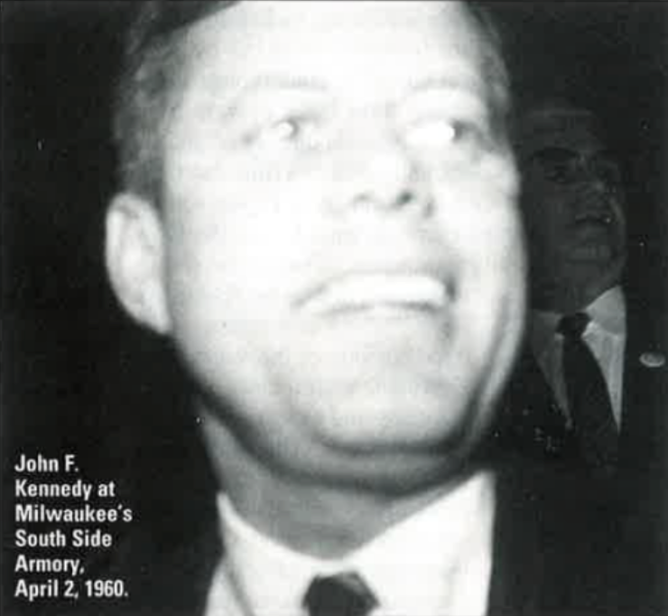 John F. Kennedy at Milwaukee's South Side Armory. April 2, 1960. © Joseph McBride, 1999.