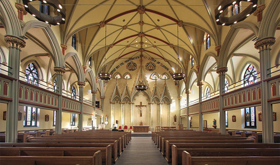 The rennovated interior of St. Brigid's Church in Manhattan's East Village. Photo: Google Images.
