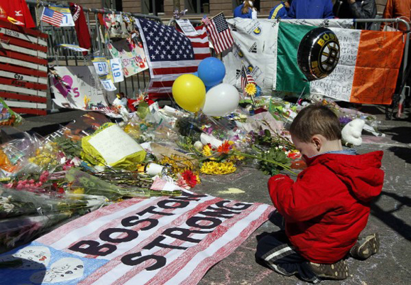 A Boston Strong memorial to the victims of the marathon bombings. The Hartford Courant.