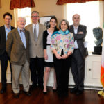 The "Mary Lavin Remembered" event at NYU's Glucksman Ireland House on April 27, 2012. L-R: Greg Londe, Cormac O'Malley. James Ryan, James and Caroline's daughter Alice, Mary Gordon and Colm Tóibín. Photo: NUY Photo Bureau - Dan Creighton.