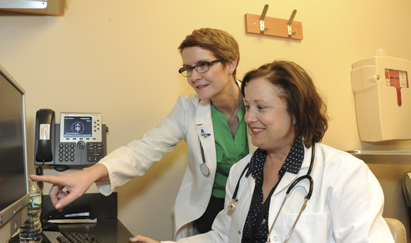 Anne Kelly and Maryellen O’Sullivan who work at Memorial Sloan-Kettering. Photo: Kit DeFever