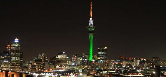 Auckland's Sky Tower lit up in Irish colors. (Image: Martin Conlon)
