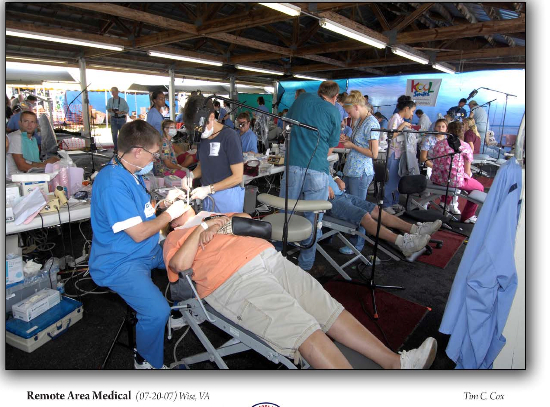 In these photos, dentists, dental hygienists, dental students, dental specialists, and other dental volunteers see up to 200 patients a day, some of whom are seeing a dentist for the first time in years, others for the first time in their lives.