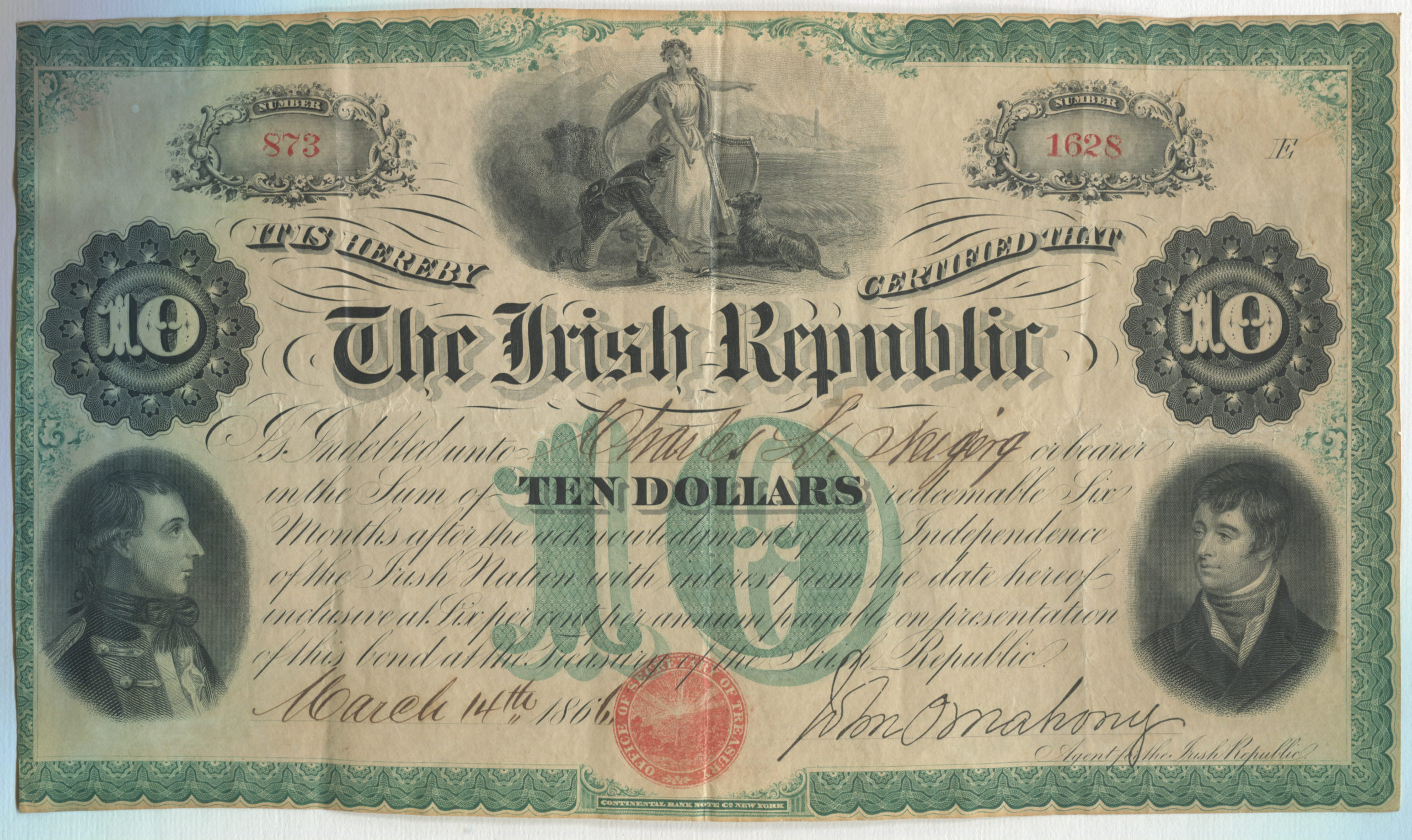 1866 Fenian bond sold in New York.