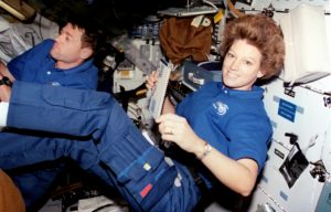 Eileen Collins on STS-93 with Columbia in 1999, when she became the first female commander of a shuttle mission.