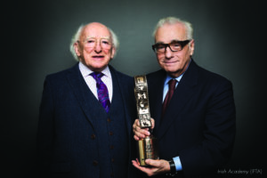 President Michael D. Higgins presents Martin Scorsese with the John Ford Award.
