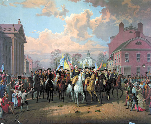 "Evacuation Day" and Washington's Triumphal Entry in New York City, Nov. 25th, 1783 (Chromolithograph By; Ludwig Restein)