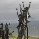 A bronze sculpture commemorating the Flight of the Earls in Rathmullan, County Donegal. It was from here that Rory O'Donnell (known as Red Hugh), the Earl of Tyrconnell (with his brother Cathbharr), and Hugh O'Neill, the Earl of Tyrone (with his son Hugh, the baron of Dungannon), and some 90 of their followers set sail for mainland Europe on September 4, 1607.