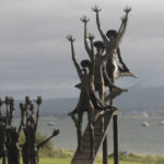 A bronze sculpture commemorating the Flight of the Earls in Rathmullan, County Donegal. It was from here that Rory O'Donnell (known as Red Hugh), the Earl of Tyrconnell (with his brother Cathbharr), and Hugh O'Neill, the Earl of Tyrone (with his son Hugh, the baron of Dungannon), and some 90 of their followers set sail for mainland Europe on September 4, 1607.