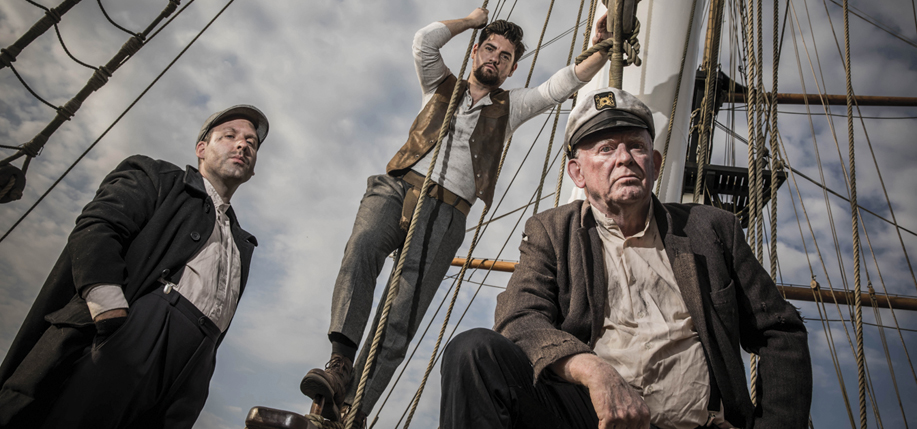 On the Dunbrody: Irish actors Ronan Barry, Stephen Byrne and Eugene McLoughlin, who featured in a production of the Glencairn one-act plays on board the ship.