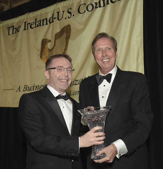 <em>Consul General Ciarán Madden presents Dr. John Lahey with the Lifetime Achievement Award.</em>