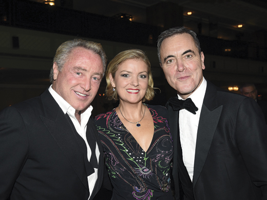 <em>Michael Flatley, and his wife Niamh O'Brien, with the actor Jimmy Nesbitt.</em>