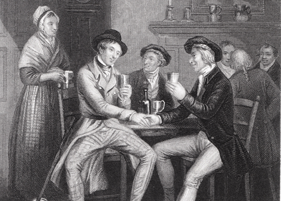 Illustration to Robert Burns' poem "Auld Lang Syne" by J.M. Wright and Edward Scriven.