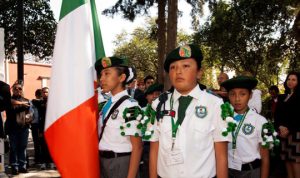 Students from Mexico carry the Irish flag at the annual commemoration of the San Patricio. Photo: DFA