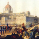 The Churubusco monastery at the height of the 1847 Battle of Churubusco, during which the Batallón de San Patricio was captured, painted by James Walker.