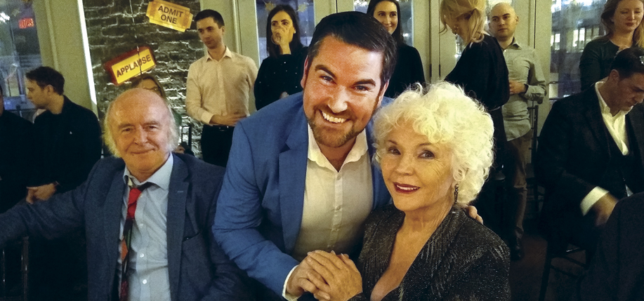 Fionnula Flanagan with Mark Lambert, who play Aunt Maggie Faraway and Uncle Patrick Carney, respectively, in The Ferryman, and Eoin Cannon, who plays Frank McCourt in Angela's Ashes: The Musical, which is destined for Broadway.