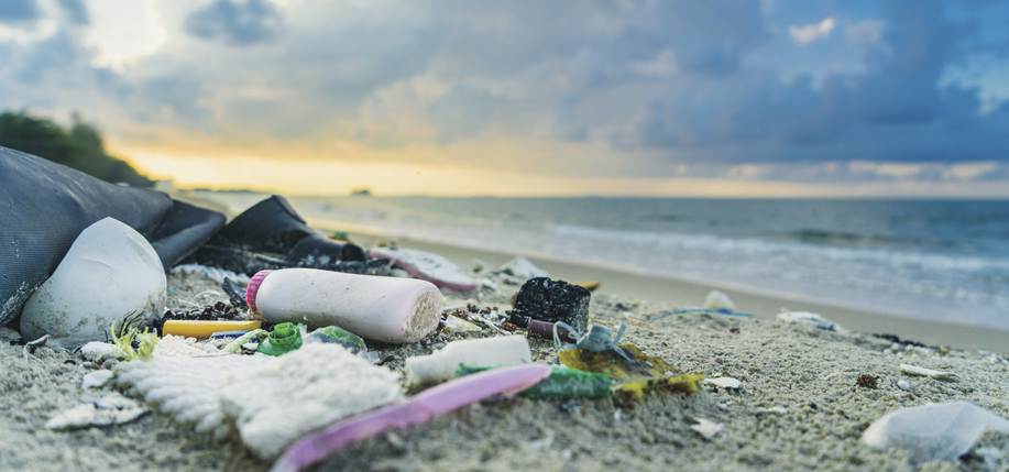 Platic washed up on the beach.