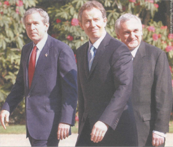 President George W. Bush, Prime Minister Tony Blair and Taoiseach Bertie Ahern at Hillsborough Castle at County Down.