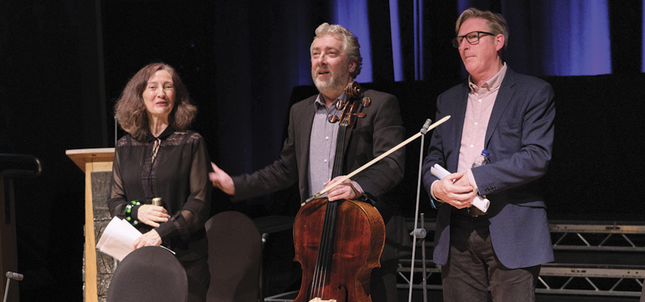 Bríd Brennan, Adrian Dunbar, and Neil Martin at “In New Light; An Occasion To Mark What Would Have Been Seamus Heaney’s 80th Birthday.”