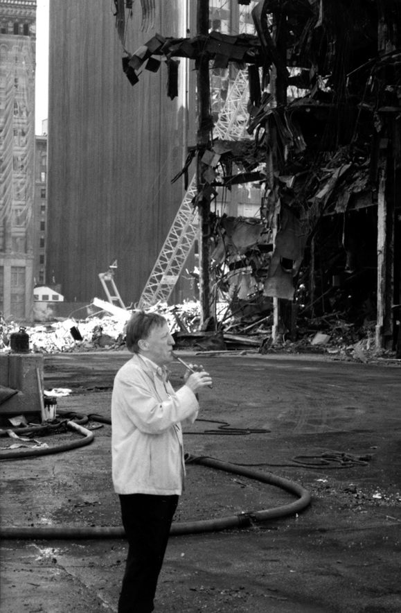 Chieftain Paddy Moloney plays the tin whistle at Ground zero in memory of those who were lost.