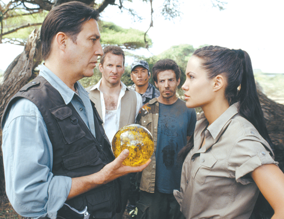 <em>Ciaran Hinds plays cat and mouse with Angelina Jolie in <strong> Tomb Raider: The Cradle of Life</strong>.</em>