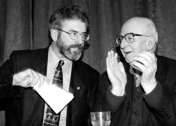 Gerry Adams with veteran IRA man Joe Cahill after recommending to the IRA that they should start to decommission their arms.