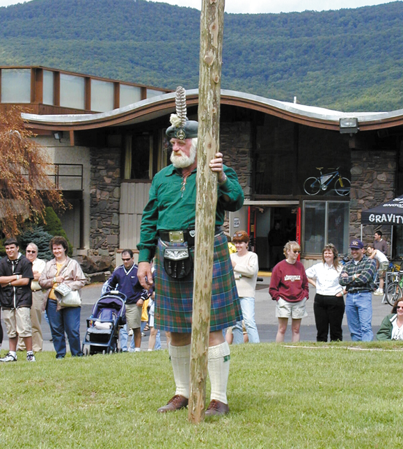 <em>Getting ready to toss the caber.</em>