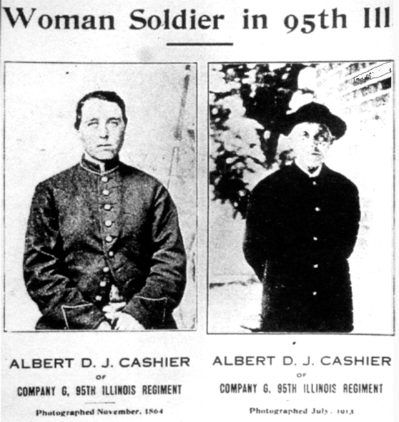 Photographs of Albert D.J. Cashier taken in 1864 (left) and in 1913 (right) from They Fought Like Demons: Women soldiers in the American Civil War.