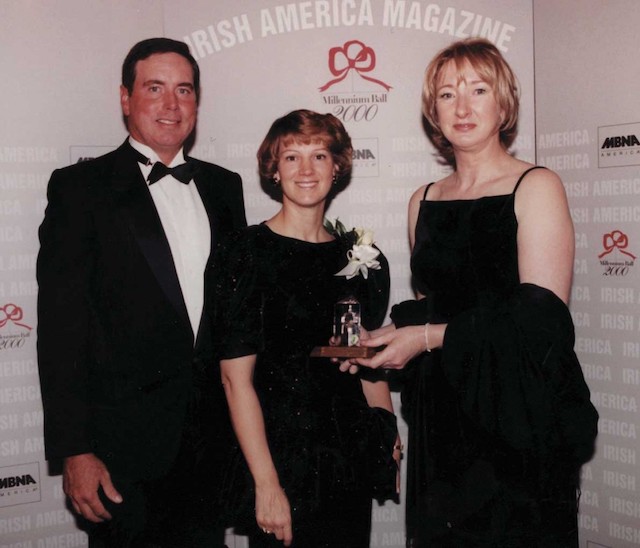 Eileen Collins, center, with her husband Pat Youngs, left, and Patricia Harty at the 2000 Irish America Top 100 Awards.