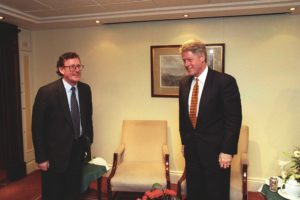David Trimble and Bill Clinton meeting in Belfast during Good Friday Negotiations. Photo: Robert McNeely, White House Photographer. 