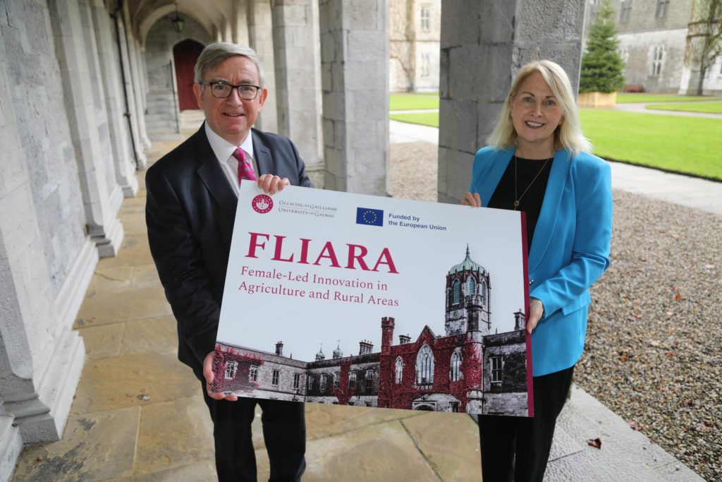 President of University of Galway Professor Ciarán Ó hÓgartaigh and FLIARA project Lead Associate Professor Maura Farrell. Photo by Aengus McMahon