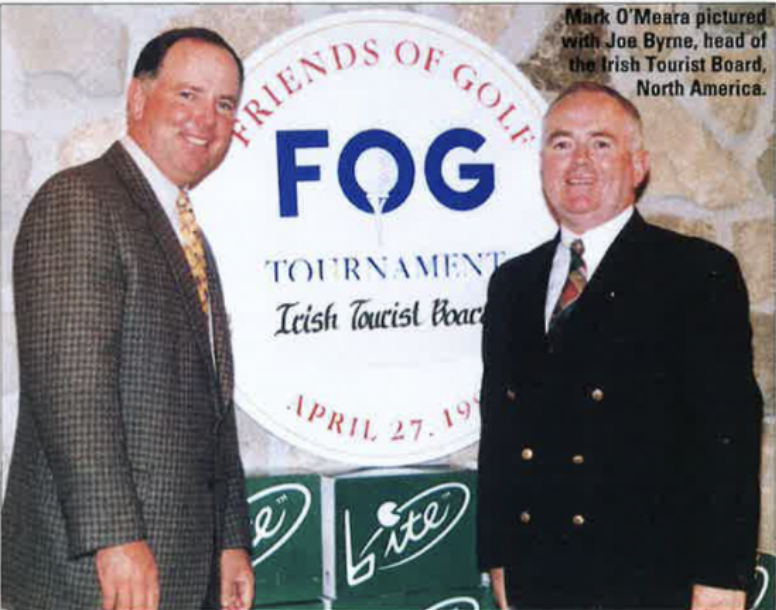 Mark O'Meara pictured with Joe Byrne, head of the Irish Tourist Board, North America. Photo courtesy of O'Meara