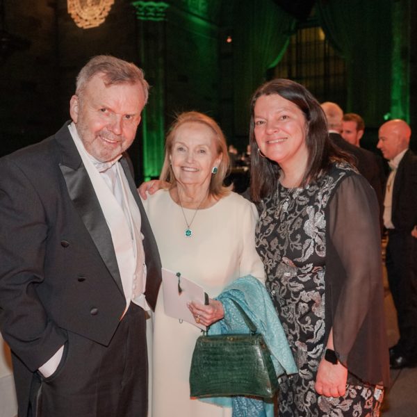 Niall O'Dowd with Loretta Brennan Glucksman (center), co-chair of the Glucksman Ireland House at NYU, and Niall's wife Debbie McGoldrick, the Editor of the Irish Voice at the Friendly Sons of St. Patrick dinner on March 16. Photo courtesy John Sanderson/AnnieWatt.com