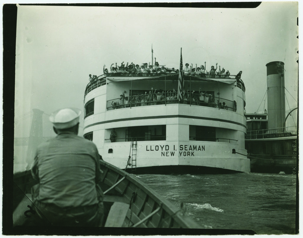 Front view of the Lloyd I. Seaman barge.