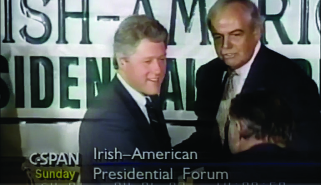 Then-President Bill Clinton and New York State Assemblyman John Dearie at the Irish-American Presidential Forum. 
