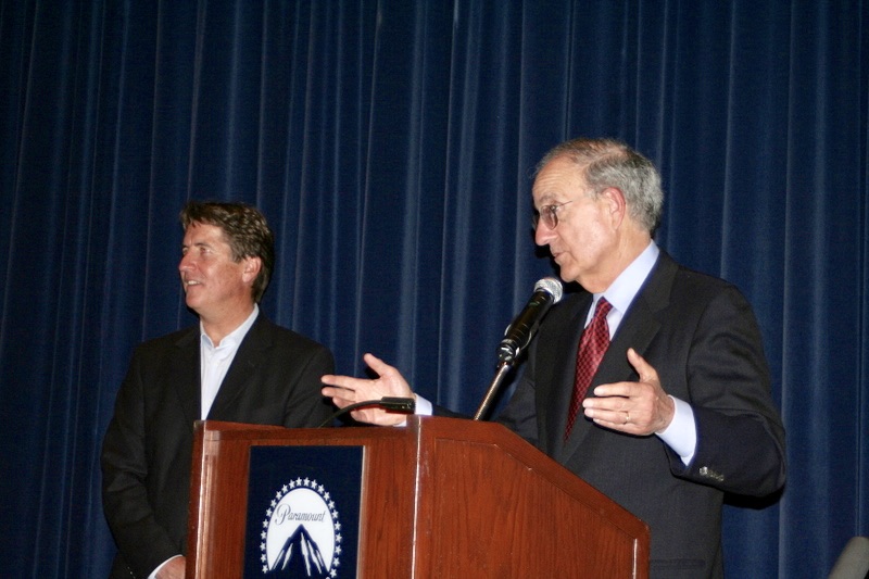 Kelly Candaele with Senator George Mitchell at a screening. 