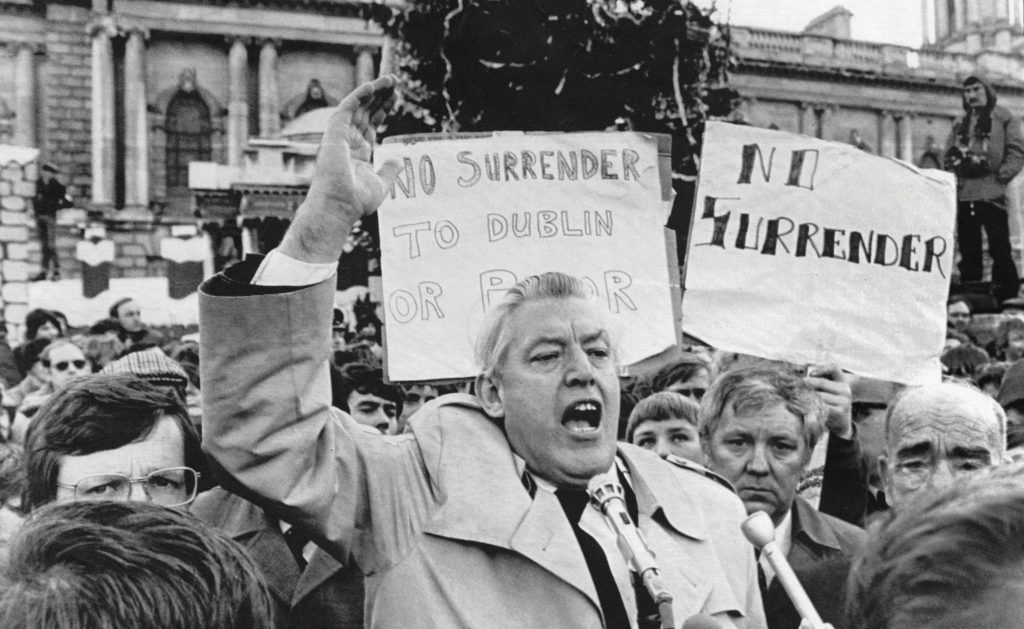 Ian Paisley at a protest in Northern Ireland, 1981. 