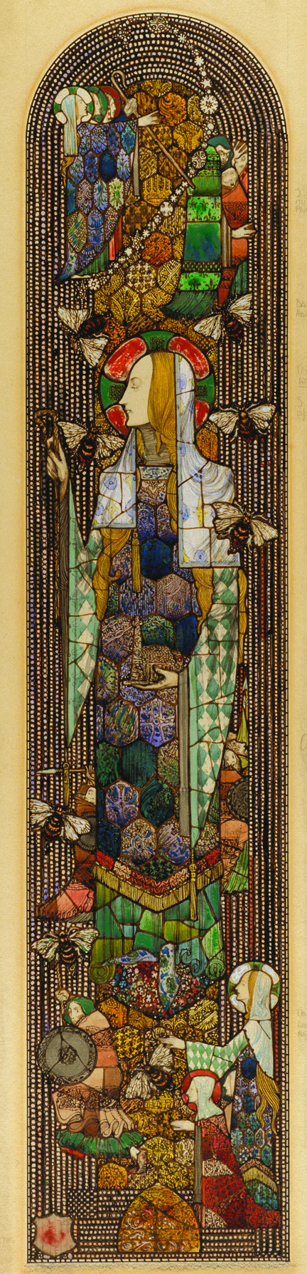 Harry Clarke’s design drawing for the Saint Gobnait (the patron saint of bees) window in the Honan Chapel, Cork, Ireland (1914).