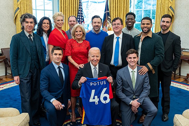 The cast of Ted Lasso at the White House with President Joe Biden and First Lady Jill Biden in March 2023. Photo: Official White House Photo by Adam Schultz