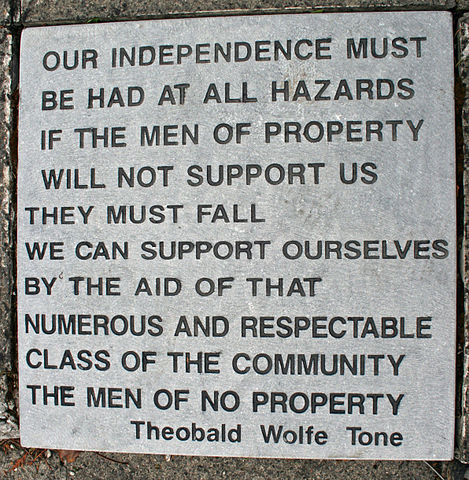 One of the inscribed flagstones on the steps leading  up to Wolfe Tone's grave in Bordenstown Graveyard, County Kildare, Ireland. 
Photo: Wikipedia