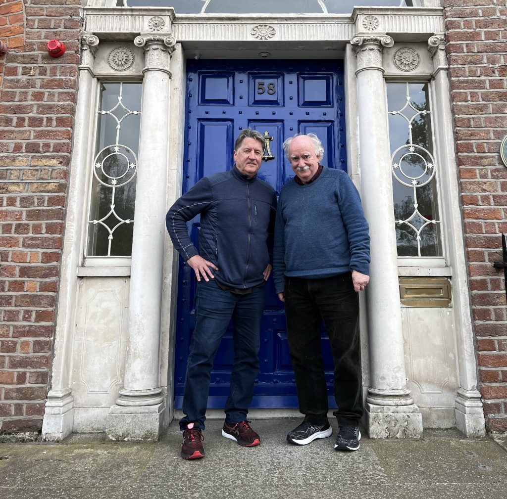 Kelly Candaele and Declan Kiberd in Dublin in April 2023.