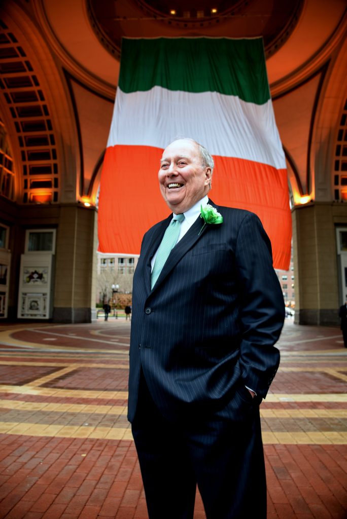 Joe Leary in front of Boston Harbor Hotel (photo courtesy of Irish American Partnership)