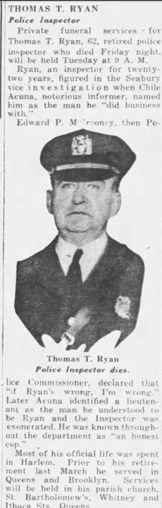 Obituary of Thomas T. Ryan, Daily News, 26 November 1936 (Newspapers)