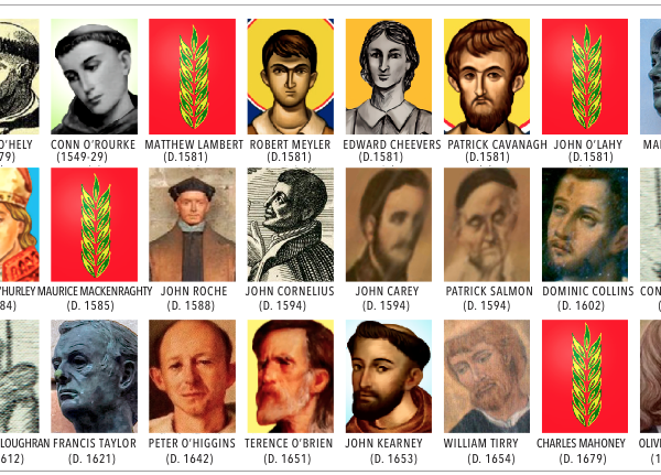 Photo of Irish Catholic martyrs. Three were beatified by Pope Pius XI in 1929. One was beatified in 1987 by Pope John Paul II. Eighteen were beatified in 1992 by Pope Paul II. Oliver Plunkett was canonized on October 12 1975 by Pope Paul VI.