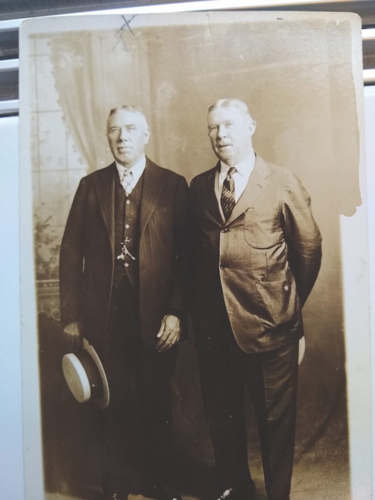 McLaughlin's great-grandfather Patrick Donovan (wearing the pocket watch pictured above) with his brother John.