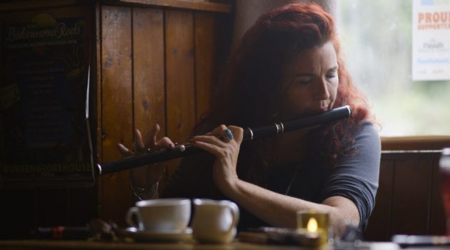 Katie Theasby plays the flute at the Roadside Tavern in Lisdoonvarna, County Clare, Ireland