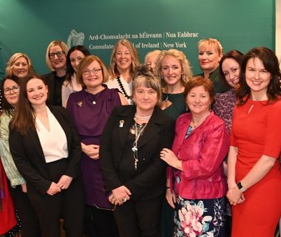 The Irish women entrepreneurs that presented at the 2023 St. Brigid's Day Event along with the Founders of AwakenHub and Consulate General Helena Nolan.