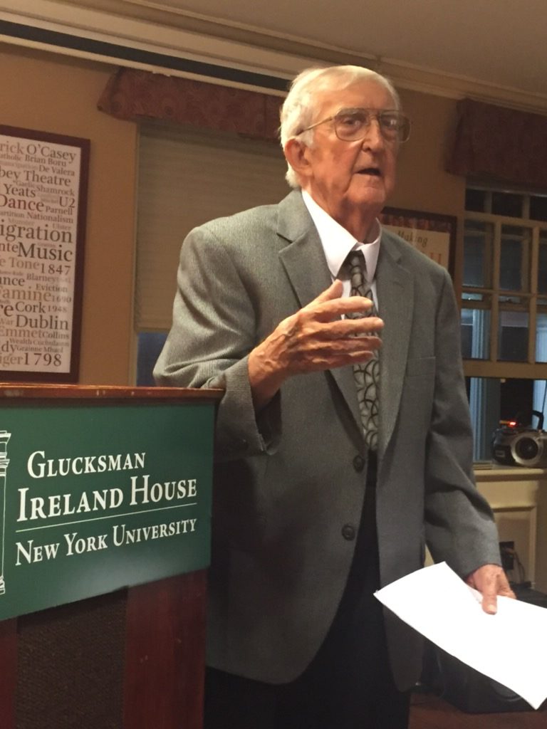 Tom Quinlan speaking at the annual Thomas J. Quinlan Poetry reading at Glucksman Ireland House.
