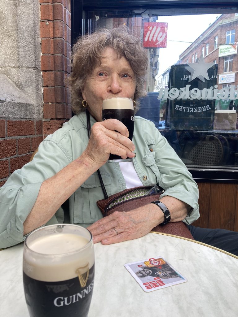 Rita enjoying one of the many Guinness pints on their trip through Ireland.