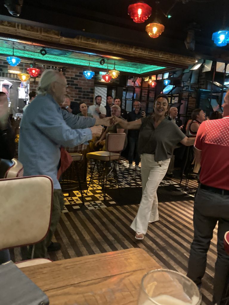 Peter dances at Foley's Pub